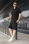 Black Half-Zip Polo Collar T-Shirt Shorts Set E7348