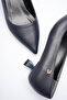 Doss Navy Blue Faux Leather 4 cm Low Heel Pointed Toe Stiletto Women's Shoes - 4