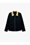 Regular Fit Long Sleeve Color Contrast Shirt Collar Cotton Zipper Gabardine Jacket - 3