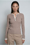 Mink Button Collar Long Sleeve Corded Fabric Slim Fit Women's Body Mg2729 - 2