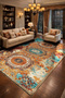 Mosso Green Theme Flower and Cheetah Figure Patterned Woven Base Modern Decorative Rug Mosso3242 - 2