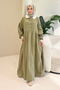 Aloura Collared Double Buttoned Muslin Dress - Khaki - 3