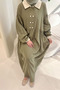 Aloura Collared Double Buttoned Muslin Dress - Khaki