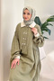 Aloura Collared Double Buttoned Muslin Dress - Khaki - 4