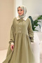 Aloura Collared Double Buttoned Muslin Dress - Khaki - 7