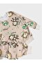 Boy's Cotton Piece Beige Safari Patterned Long Sleeve Pajama Set with Glasses and Band Transitional - 4