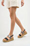 Black Genuine Leather Straw Platform Sole Women's Sandals Shoes Ankle-Tie Single Strap - 3