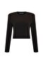 Brown Padded Shoulders Ribbed Short Sweater - 3