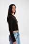 Brown Padded Shoulders Ribbed Short Sweater - 2