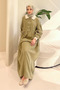 Aloura Collared Double Buttoned Muslin Dress - Khaki - 6