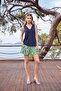 Women's Yaprak Patterned Lace Piece Strappy V-Neck Satin Shorts Set 25070 - 4