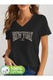 Printed T-Shirt, Short Sleeve V Neck Summer & Spring Casual Top, Women's Clothing