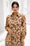 Women's Beige Cotton Satin Buttoned Patterned Long Sleeve Midi Length Premium Dress - 2