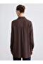 Lcwaikiki Classic Brown Shirt Collar Striped Oversized Dobby Women's Tunic - 5
