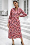 Women's Pink Cotton Satin Buttoned Patterned Long Sleeve Midi Length Premium Dress - 5