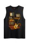 Retro Music Themed Guitar and Record T-Shirt / Zero Sleeve Tank Top (Optional)