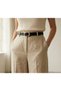 Women's Black S Faux Leather Gold Oval t Buckled Belt - 3