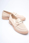 Beige Women's Loafers Metal Buckle Pack Comfortable Daily Shoes Bp30Ms02B - 3