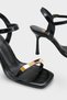 Women's Blunt Toe Gold Buckled Ankle-Tie Daily Heels Sandals Bella Black - 3