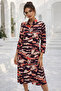 Women's Burgundy Cotton Satin Buttoned Patterned Long Sleeve Midi Length Premium Dress - 4