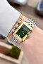 22 mm Women's Wristwatch and Bracelet with Green Dial, Gold Gray Color, Adjustable Strap - 3