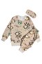 Boy's Cotton Piece Fabric Beige Color Monkey Caterpillar Lion Patterned Sleeper Band Long Sleeve Transitional Pajamas - 2