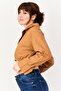 x Kenza Women Curve Spread Collar Solid Shirt, Mocha - 2