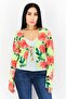 Women Plunge Neck Long Sleeves Floral Print Top, Lime Combo
