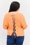 Women Round Neck Long Sleeve Ribbed Top, Orange - 3