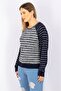 Women Round Neck Longsleeve Stripe Top, Black Combo - 3