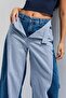 Women's Denim Color Palazzo Fit Special Design Denim Jeans with Double Belt Detail - 3