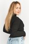 Women Choker Neckline Long Sleeve Ribbed Open Back Top, Black - 3