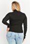 Women Choker Neckline Long Sleeve Ribbed Open Back Top, Black - 2