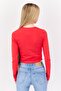 Women Crew Neck Long Sleeves Plain Shirt, Red - 3