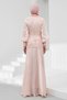 Powder-Colored Draped Front Balloon Sleeve Sparkling Evening Dress - 5