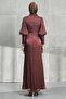 Brown Beli Chain Detail Draped Janjan Evening Dress - 5