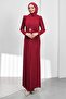Burgundy Draped Front Buckle Evening Dress - 2