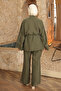 Khaki Embroidered Waist Drawstring Tunic and Trousers Set - 5