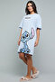 Stitch Print Nightdress with Crew Neck and Short Sleeves - 2