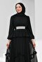 Black Pleated Chiffon Evening Dress with Stones on the Waist - 3