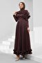 Sparkling Evening Dress with Plum Collar and Ruffled Hem - 4