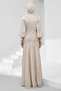 Stone-Fronted Draped Balloon Sleeve Sparkling Evening Dress - 5
