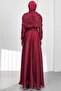 Burgundy Draped Evening Dress with Cape - 5