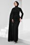 Black Stone Embellished Cape Evening Dress