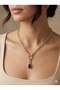 3S Luxury Series Gold Steel Iconic Paperclip Chain Necklace with Large Purple Stone - Does Not Tarnish