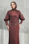 Brown Beli Chain Detail Draped Janjan Evening Dress - 2