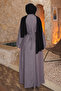 Gray Chain Belted Corded Fabric Long Dress - 4