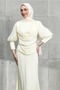 Cream Color Buy Chain Detail Drapeli Janjan Evening Dresses - 2