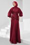 Burgundy Draped Front Balloon Sleeve Sparkling Evening Dress