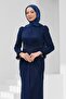 Navy Blue Waist Detailed Fish Model Guipure Lace Evening Dress - 2